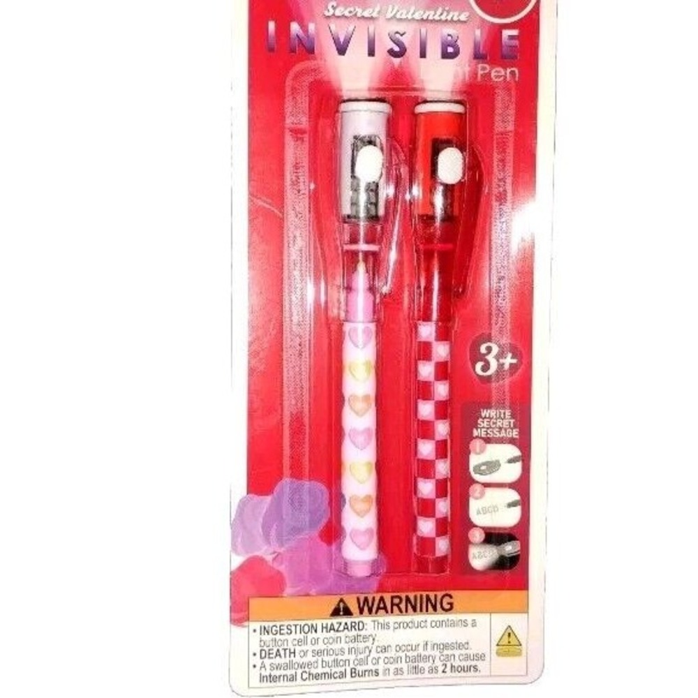 Valentine INVISIBLE UV Light Pen secret writes secret messages 2 Pack Hearts NEW